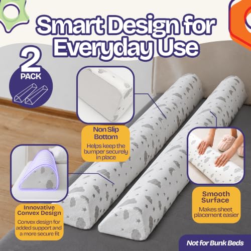 2 Pack Toddler Bed Bumpers with Non-Slip Convex Foam Guard for Twin, Queen & King Beds