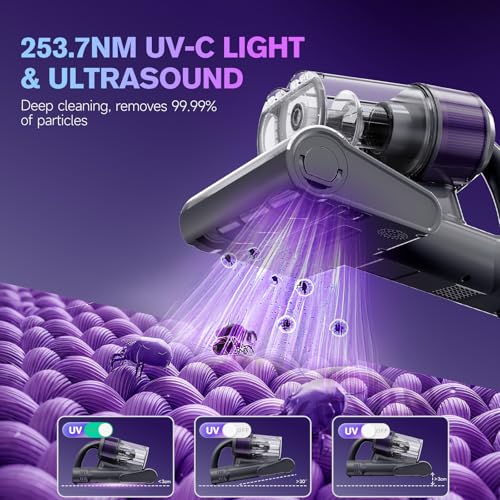 Gray Mattress Vacuum Cleaner with UV-C Light & 18KPa Suction - Deep Fabric Cleaning