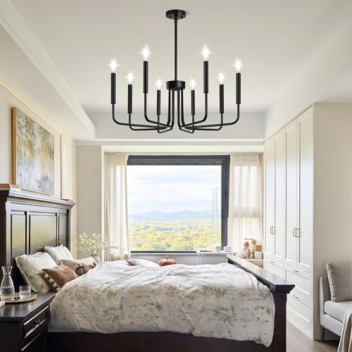 Lynnoland Black 8-Light Chandelier, Farmhouse Chandelier for Dining