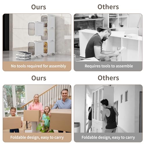 White 2-Tier Slim Bathroom Storage Cabinet - Foldable & Movable