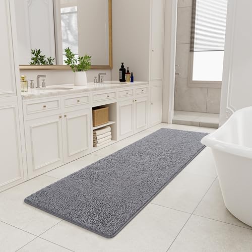 Bathroom Rug 24x80 Inch Shaggy Grey Non-Slip Bath Mat - Soft & Absorbent