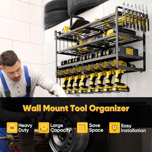 POKIPO Black Heavy Duty Power Tool Organizer Wall Mount, 4 Layers, Holds 400lbs