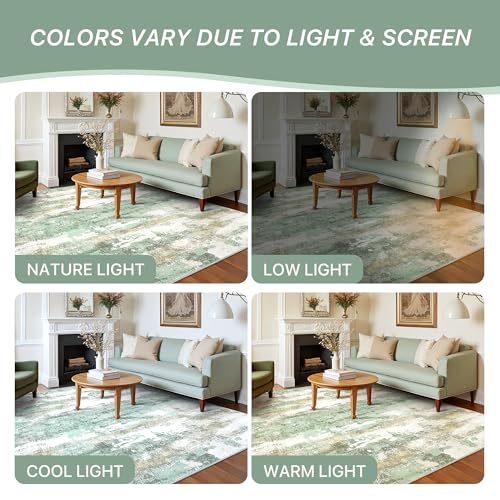 Light Green and Cream Abstract Area Rug - 6x9 Non-Slip Washable Carpet for Bedroom