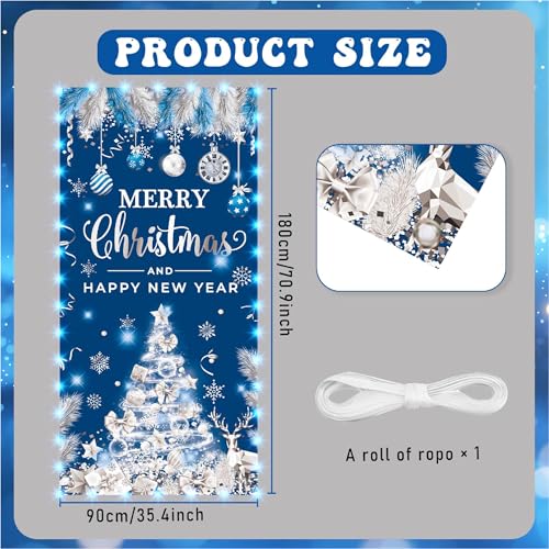 Lighted Christmas Door Cover - Blue Silver Tree Banner for Holiday Decor