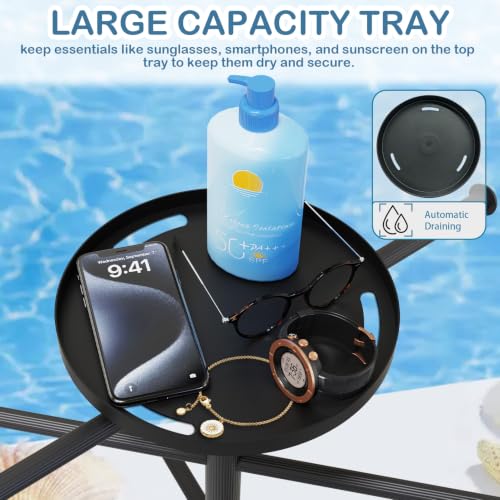Small Pool Towel Rack with Wheels & Storage Tray - Adjustable Indoor/Outdoor