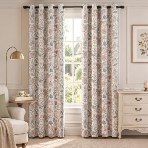 Pink Blackout Floral Curtains 2 Panels 52"W x 84"L Farmhouse Drapes