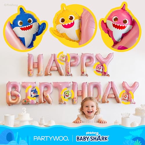 Pink Baby Shark Foil Balloon Set - 37pcs Birthday Party Decorations with Star and Letter Balloons