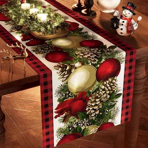 Christmas Table Runner,13''X72'' Seasonal Christmas Decorations Table Runner, Red and Black Buffalo,Perfect for Party Dinner Table Decor,Kitchen,Mantel,Bedroom Decoration