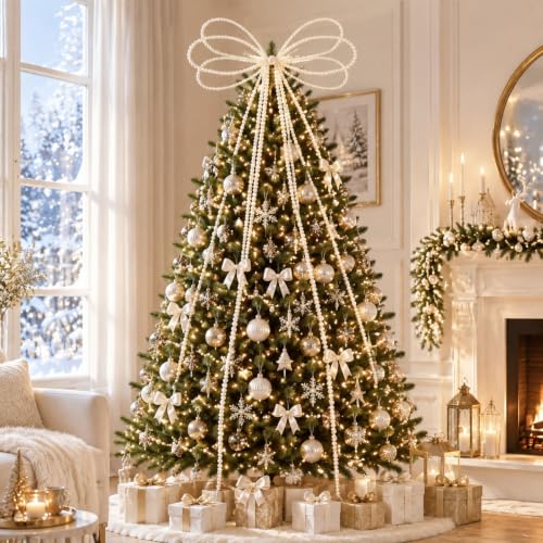 Extra Large White Pearl Bow Christmas Tree Topper 50 x 180 cm