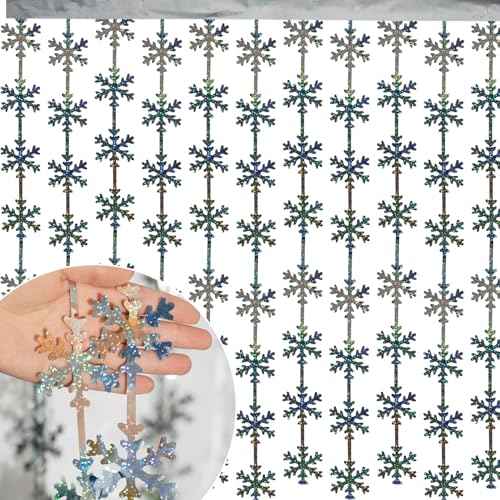 Winter Wonderland Party Snowflake Decorations, 3.3x6.6ft Iridescent Silver Snowflake Tinsel Foil Fringe Curtains Backdrops Photo Props for Xmas Winter Frozen Birthday Party Supplies, 2 Pack