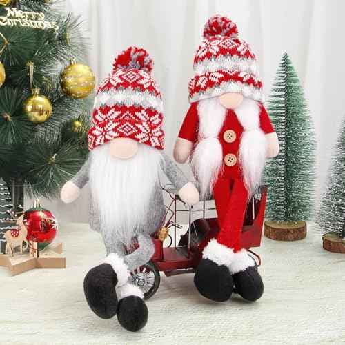 Christmas Gnomes Decorations 2 Pack Handmade Elf Santa Tomte Swedish Gnome Scandinavian Figurine Nordic Gnome Christmas Table Home Ornaments for Holiday Party Gifts