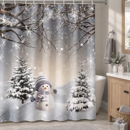 MEHOFOND Winter Snowman Shower Curtain 72x72 in with 12 Hooks