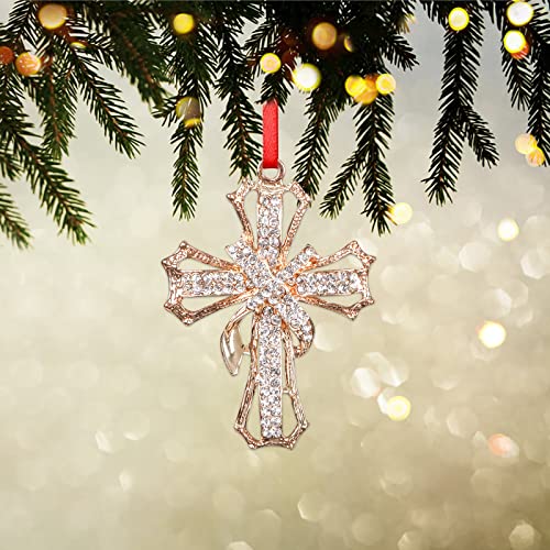 WaaHome Metal Cross Christian Christmas Ornament Gold-Silver Religious Decor