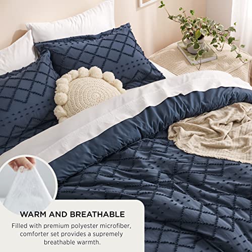 Bedsure Boho Navy Comforter Set Oversized King - Tufted, Ultra-Soft Bedding