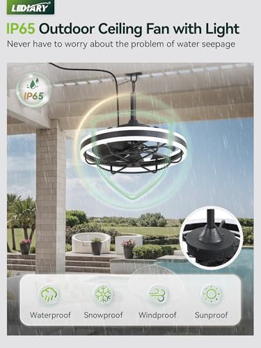LEDIARY 20" Outdoor Ceiling Fans with Light, IP65 Waterproof Gazebo