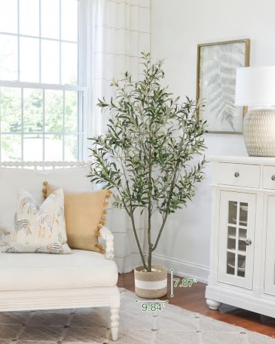 Artificial Olive Tree 6FT Green with Planter & Cotton Basket - Realistic Faux Indoor Plant
