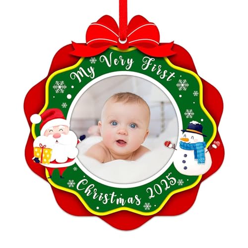 SICOHOME Babys First Christmas Ornament 2025 - My Very First Christmas Picture Frame Ornament Acrylic Newborn Baby 1st Christmas Ornament Photo Frame Girl Boy for Son Daughter Grandson Granddaughter