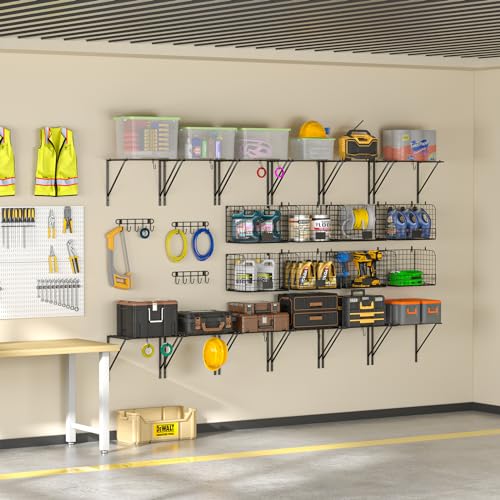 Heavy Duty Garage Wall Shelves with Wire Baskets - Metal Variation