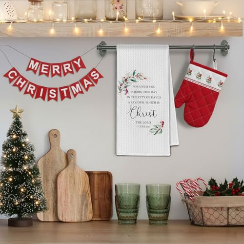 Christian Christmas Kitchen Towels - Jesus Bible Verse Luke 2:11, Religious Xmas Hand Towel, ChissNook Christian 04 - 16x24 Inch