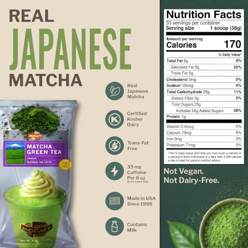 Matcha Green Tea Latte Powder Mix - 3lb Bulk Bag, 35 Servings