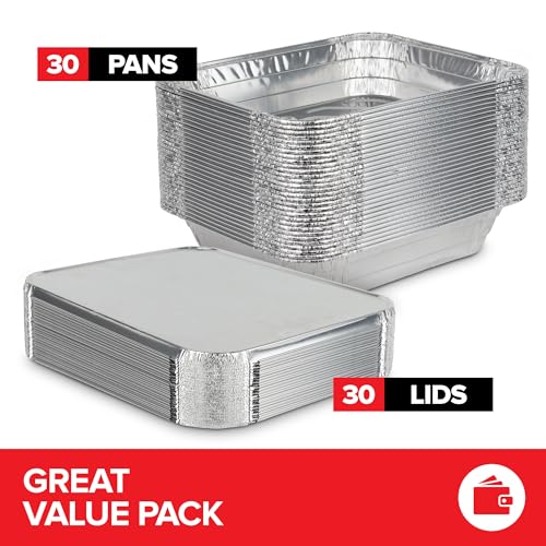 Disposable Aluminum Baking Pans with Lids 9x13 Inch - 30 Pack, Heavy Duty Food Storage & Cooking Trays (Variation of THIS listing)