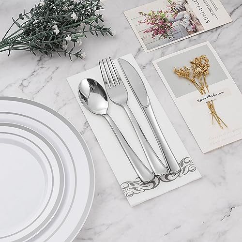 Silver Disposable Dinnerware Set for 50 Guests - 350 pcs - BESTVIP