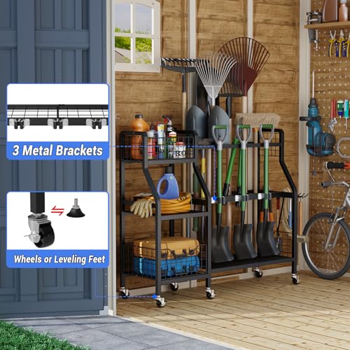 Heavy-Duty Garden Tool Organizer with 6 Wheels & 2 Baskets