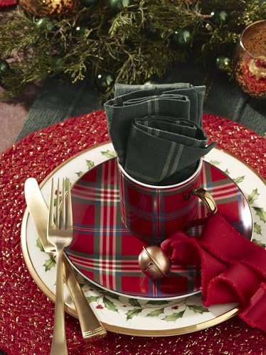 Lenox Holiday Red Tartan Mugs Set of 4, 11 oz, Dishwasher Safe Porcelain