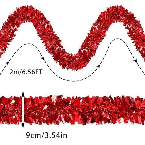 MARFOREVER Xmas Tinsel Garland Decor, Christmas Metallic Garlands Red Green Gold Hanging Garland for Merry Christmas Party Wedding Fireplace Stairs Railing Mantel Wreath Ornaments, 3 Pcs 19.7 FT