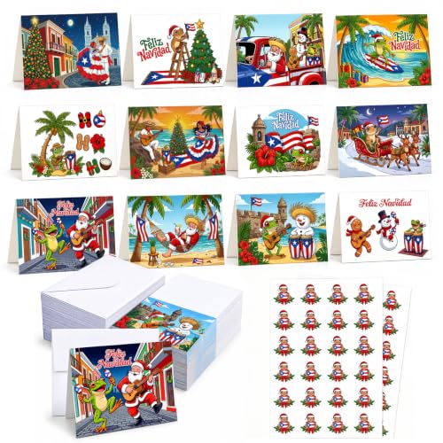 Puerto Rico Christmas Greeting Cards Set - Feliz Navidad Cultural Holiday Stationery