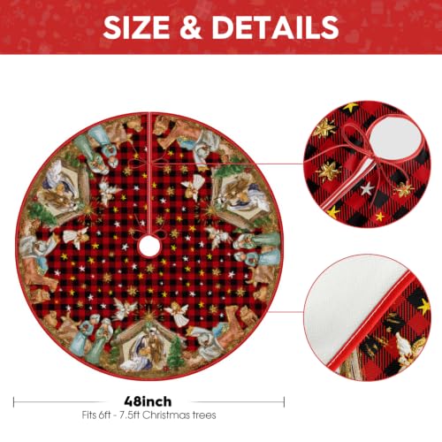 AVOIN Colorlife Buffalo Plaid Christmas Tree Skirt 48 Inch Red & Black