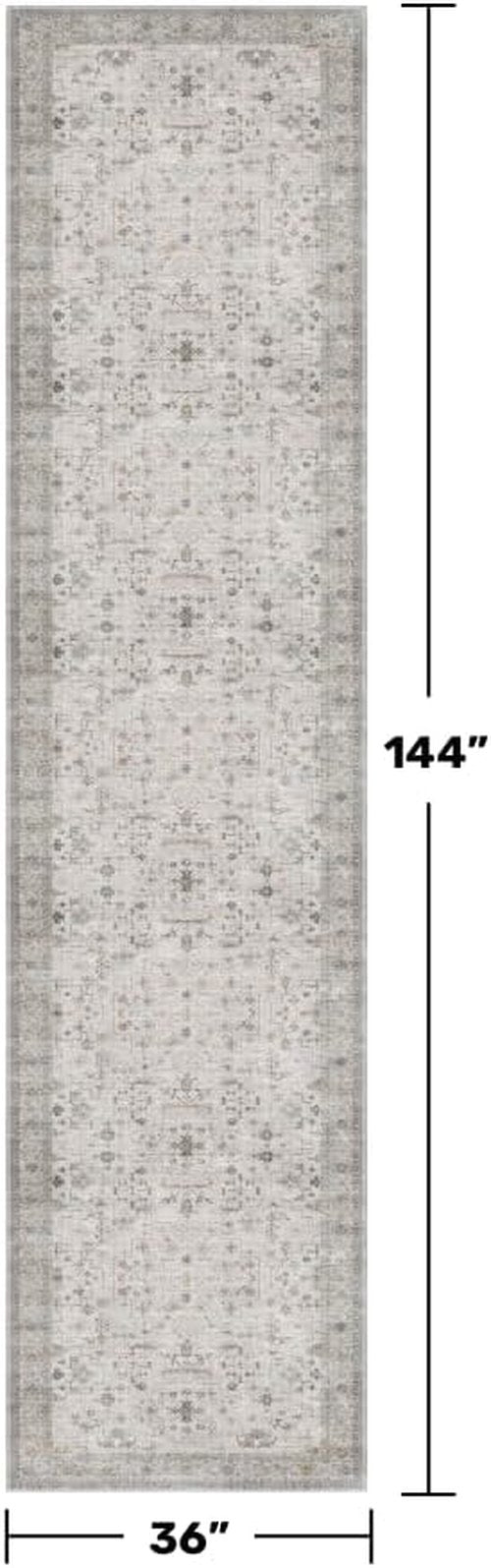 Hazo Haus Light Gray Kitchen Rug - Modern Boho Floral Geometric Design, Washable 12 ft Non-Slip Runner