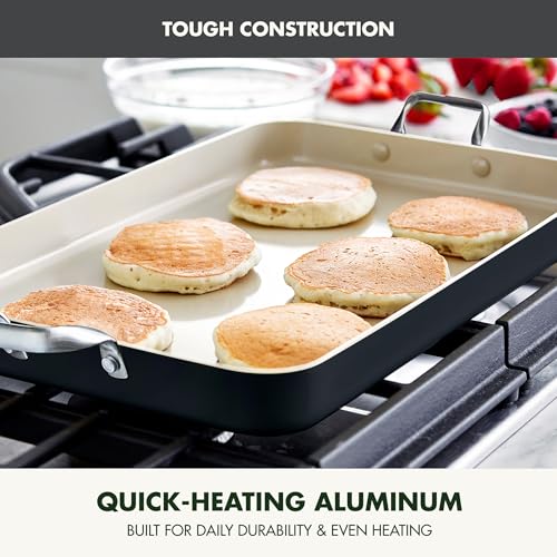 GreenPan 18x11 Inch Ceramic Nonstick Double Burner Griddle Pan, Black - Model Variation