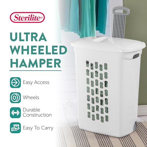 Sterilite 3-Pack Ultra Wheeled Laundry Hamper with Flip-Top Lid, White