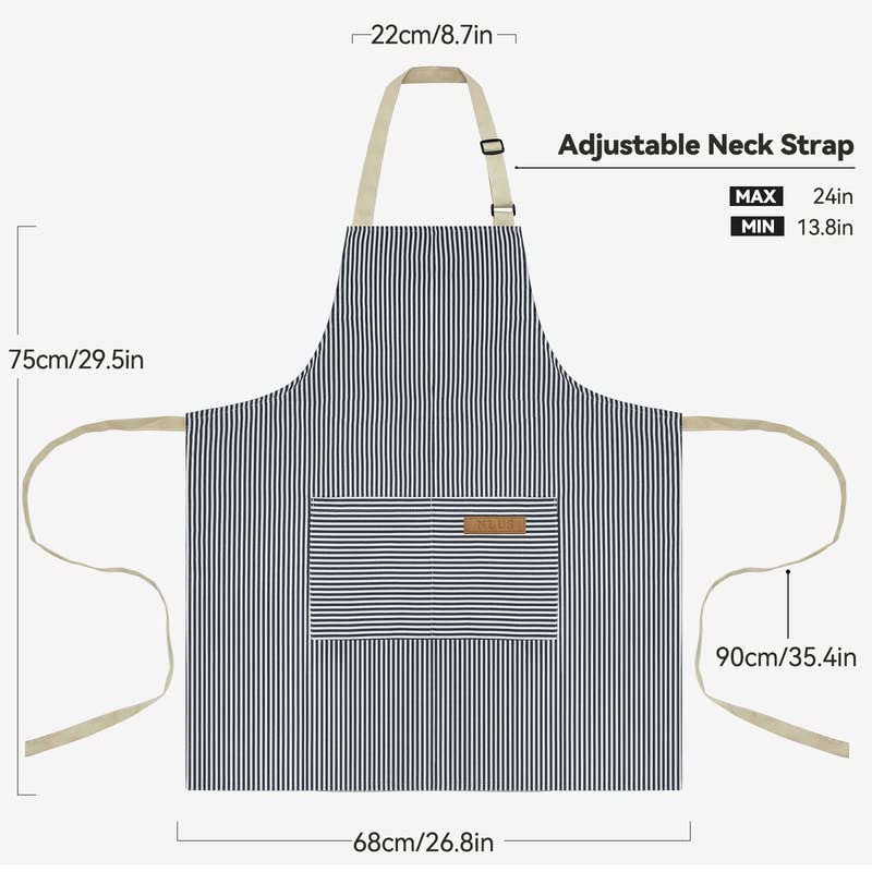 NLUS 2 Pack Kitchen Cooking Aprons, Adjustable Bib Soft Chef Apron with 2 Pockets for Men Women (Blue Pinstripes/Pink Pinstripes)