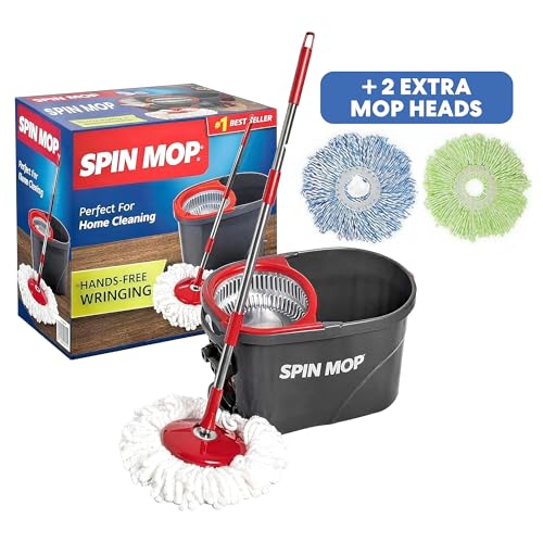 Red Simpli-Magic Spin Mop Cleaning System with 3 Microfiber Heads