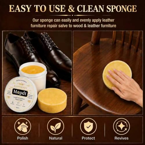 Wood & Leather Furniture Repair Salve with Sponge - 8oz - Natural Care for Dull & Dry Surfaces