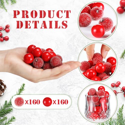 320 Pcs Christmas Artificial Cranberries Vase Fillers - Frosted & Non-Frosted
