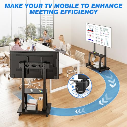Black Rolling TV Cart for 37-75 Inch TVs Up to 150lbs - Double Shelves, Height Adjustable