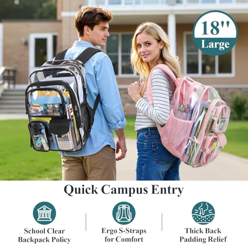 PACKISM Pro Series Clear Backpack for School 18 Inch Extra Large Black
