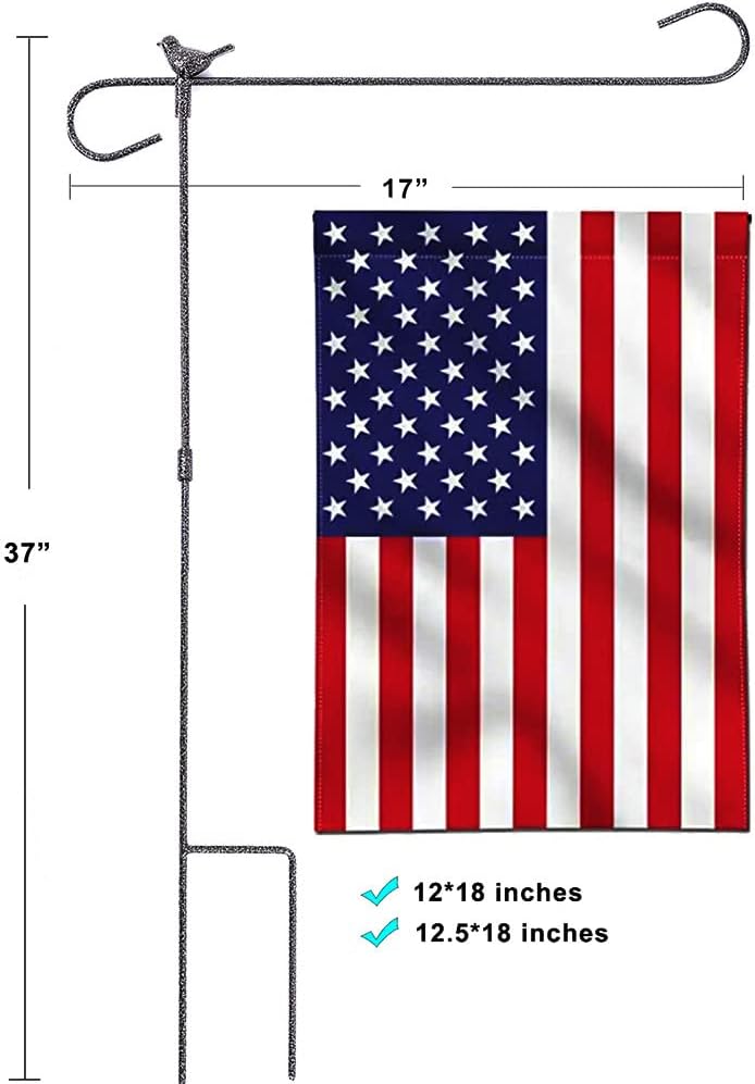 Skiennix Garden Flag Holder - Heavy Duty Wrought Iron Stand for 12 x 18 Inch Flags - Black Finish