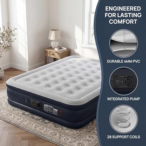 Black 16-Inch Portable Queen Air Mattress with Built-in Pump