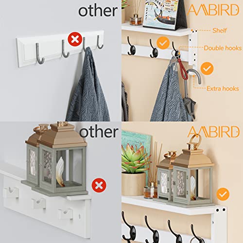 Wall Mount Coat Rack with Shelf 5 Hooks 28.9 Inch Wooden Entryway Organizer - White