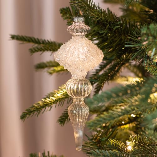 Clear Glass Holiday Finials - Set of 4 Handcrafted Christmas Ornaments, 6 & 7 Inch Assorted Styles
