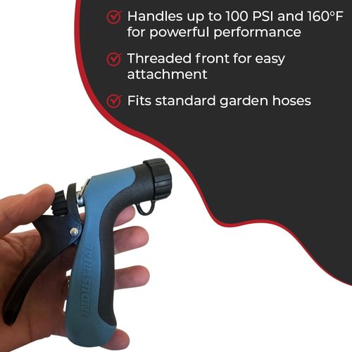 Hi-Tech Heavy Duty Industrial Hose Nozzle - High Pressure 100 PSI, Hot Water Resistant Pistol Grip Spray Nozzle