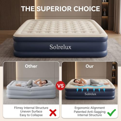 Queen Air Mattress with Built-In Pump 18 Inch Raised Inflatable Bed for Home & Camping