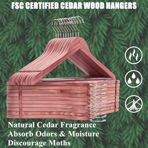30 Pack Natural Red Cedar Wooden Suit Coat Hangers - Slim Space-Saving Design