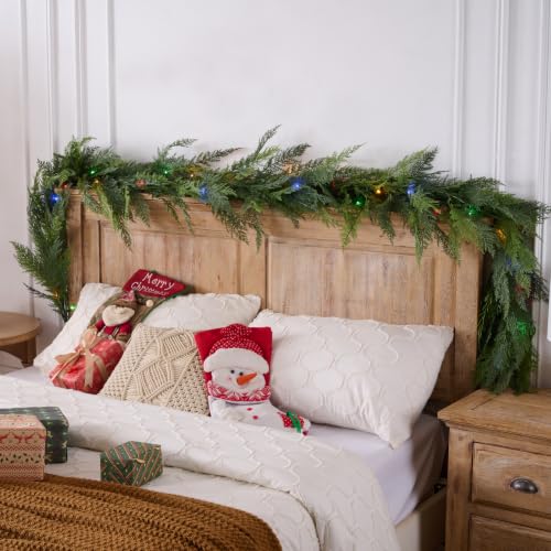 16FT Prelit Realistic Faux Cedar Garland with 8 Lighting Modes for Christmas Decor - KIWDY