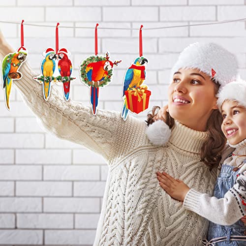 12 Pcs Wooden Parrot Christmas Ornaments - Holiday Tree Decorations