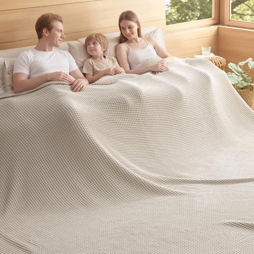 Bedsure Oversized King Linen Cotton Waffle Blanket 120"x94"